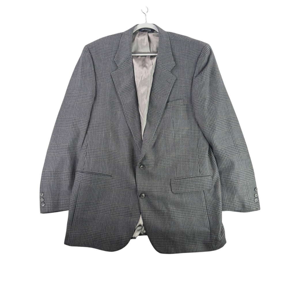 Burberrys Blazer Mens 46R Gray Glen Plaid Wool Two Button Sport Coat Vintage